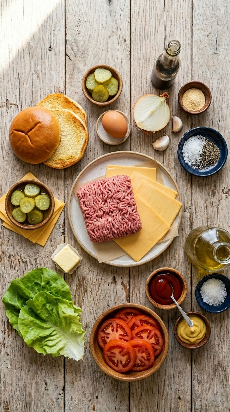 Ingredients for juicy homemade grilled burgers