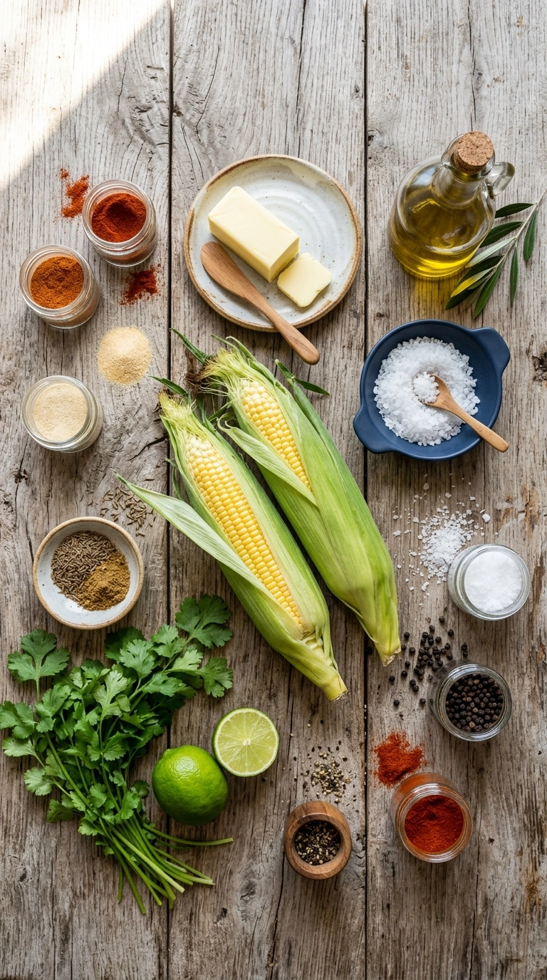 Ingredients for charred grilled corn