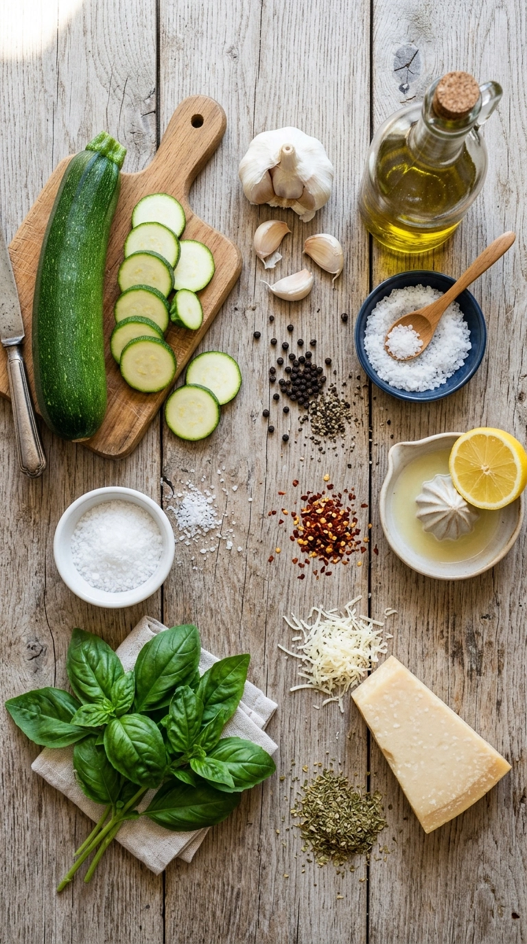 Ingredients for charred grilled zucchini