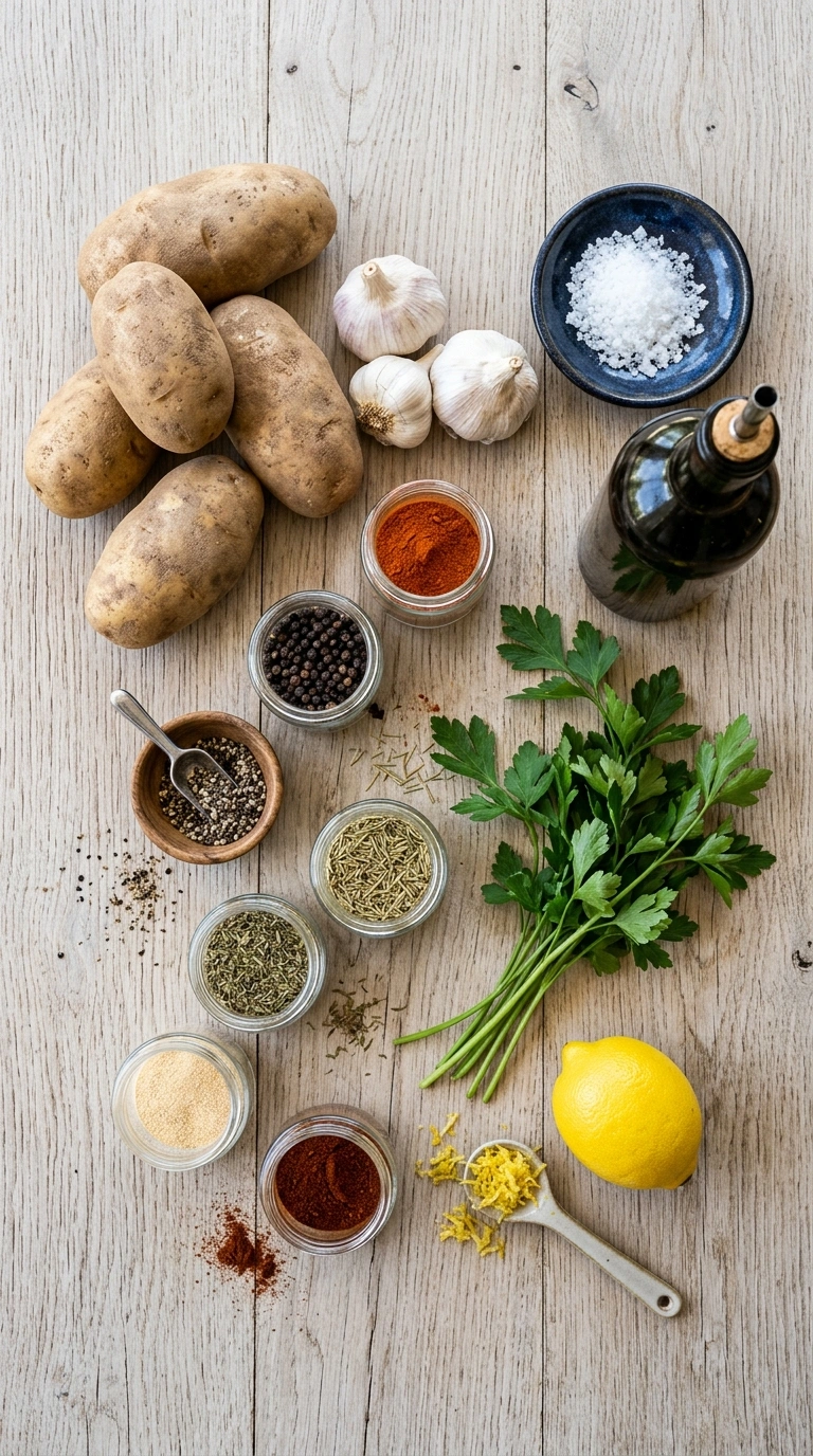 Ingredients for charred grilled potato wedges