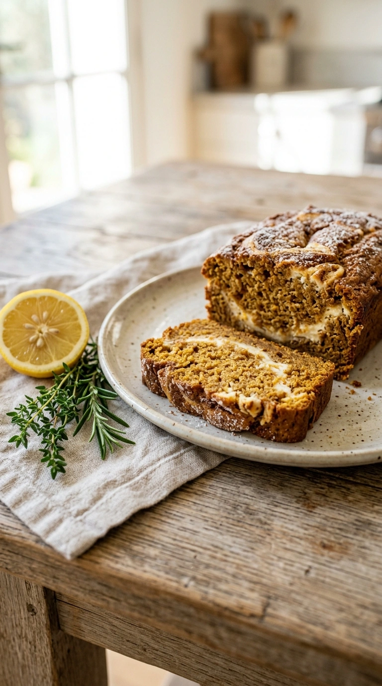 moist pumpkin cream cheese bread ready to serve