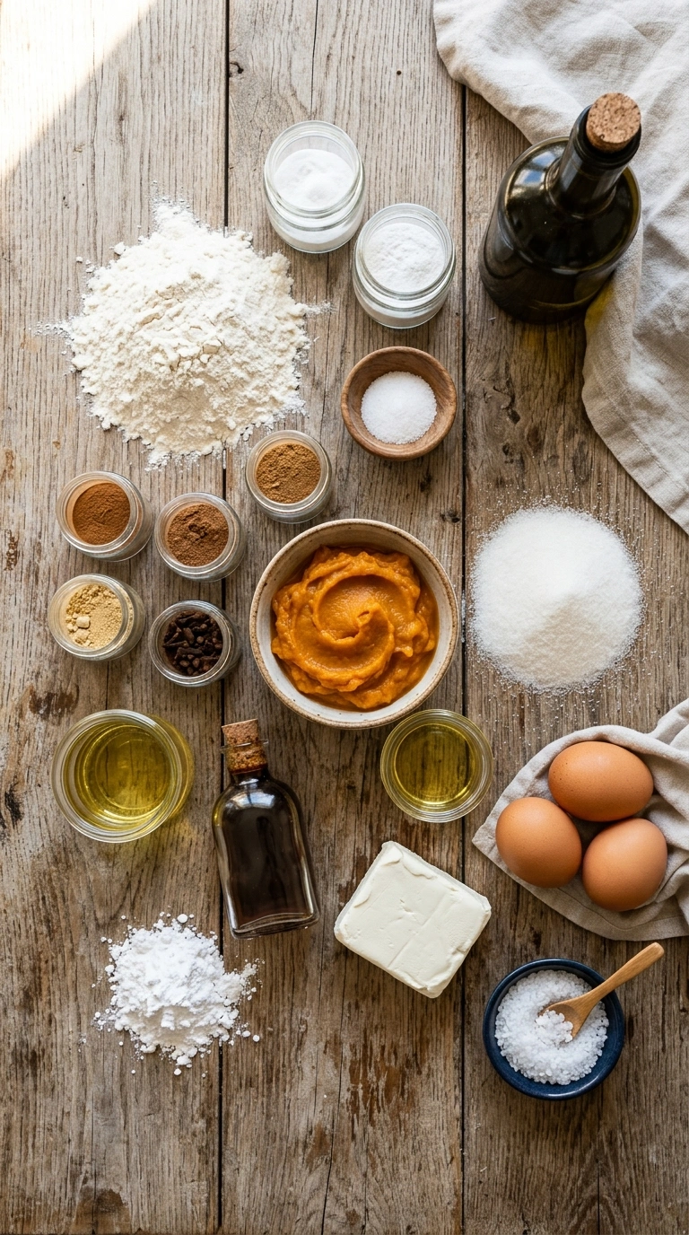 Ingredients for moist pumpkin cream cheese bread