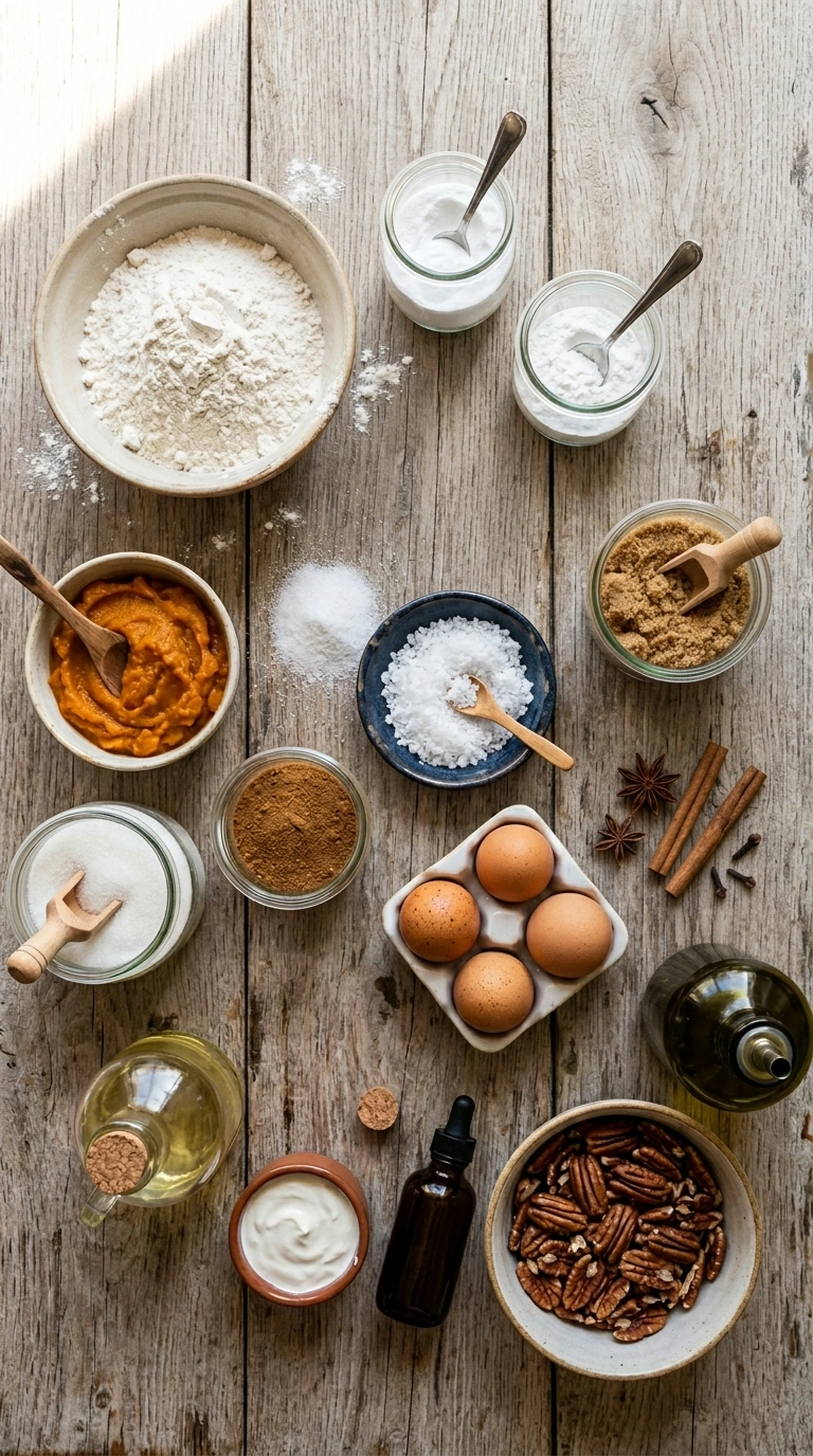 Ingredients for moist pumpkin spice loaf