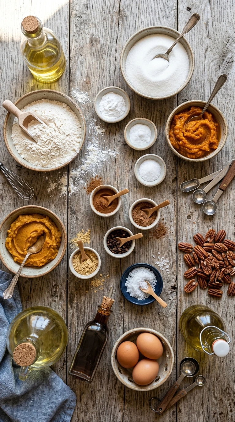 Ingredients for moist pumpkin bundt cake