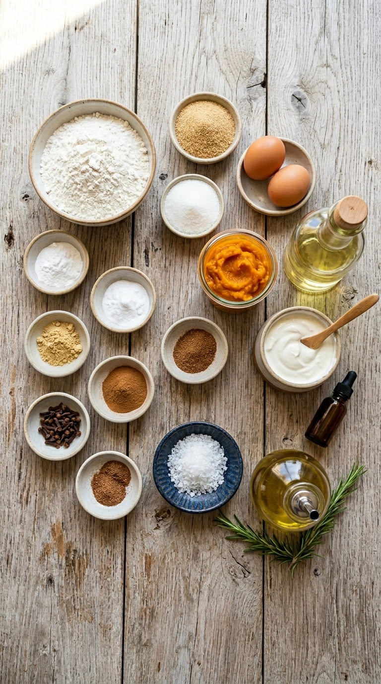 Ingredients for moist pumpkin spice cake