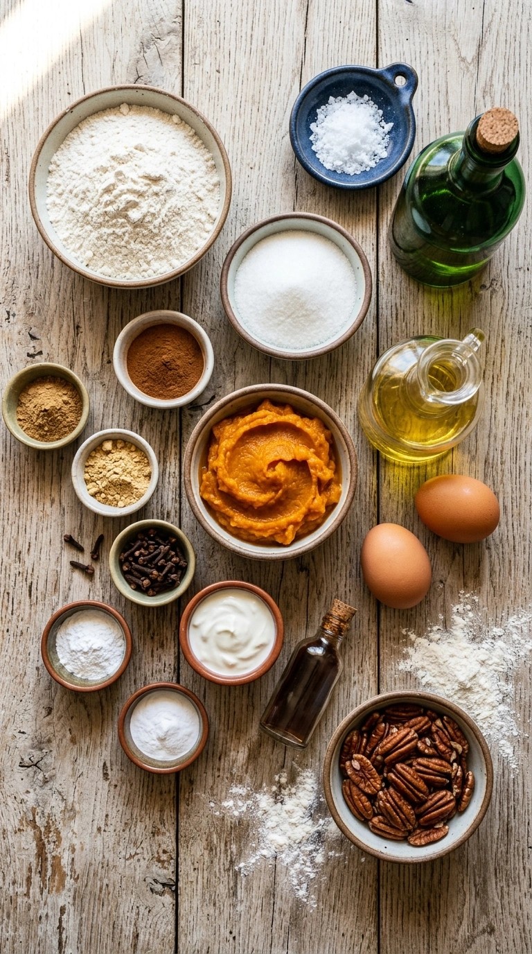 Ingredients for moist pumpkin cupcakes