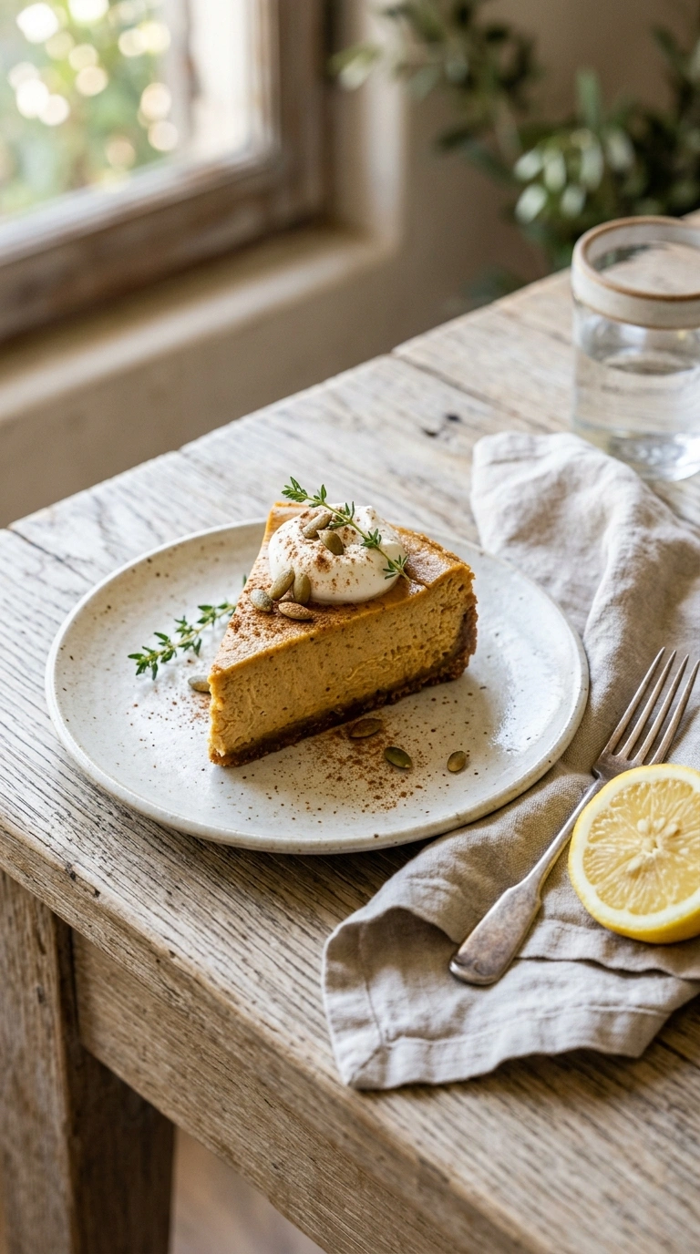 creamy pumpkin cheesecake ready to serve