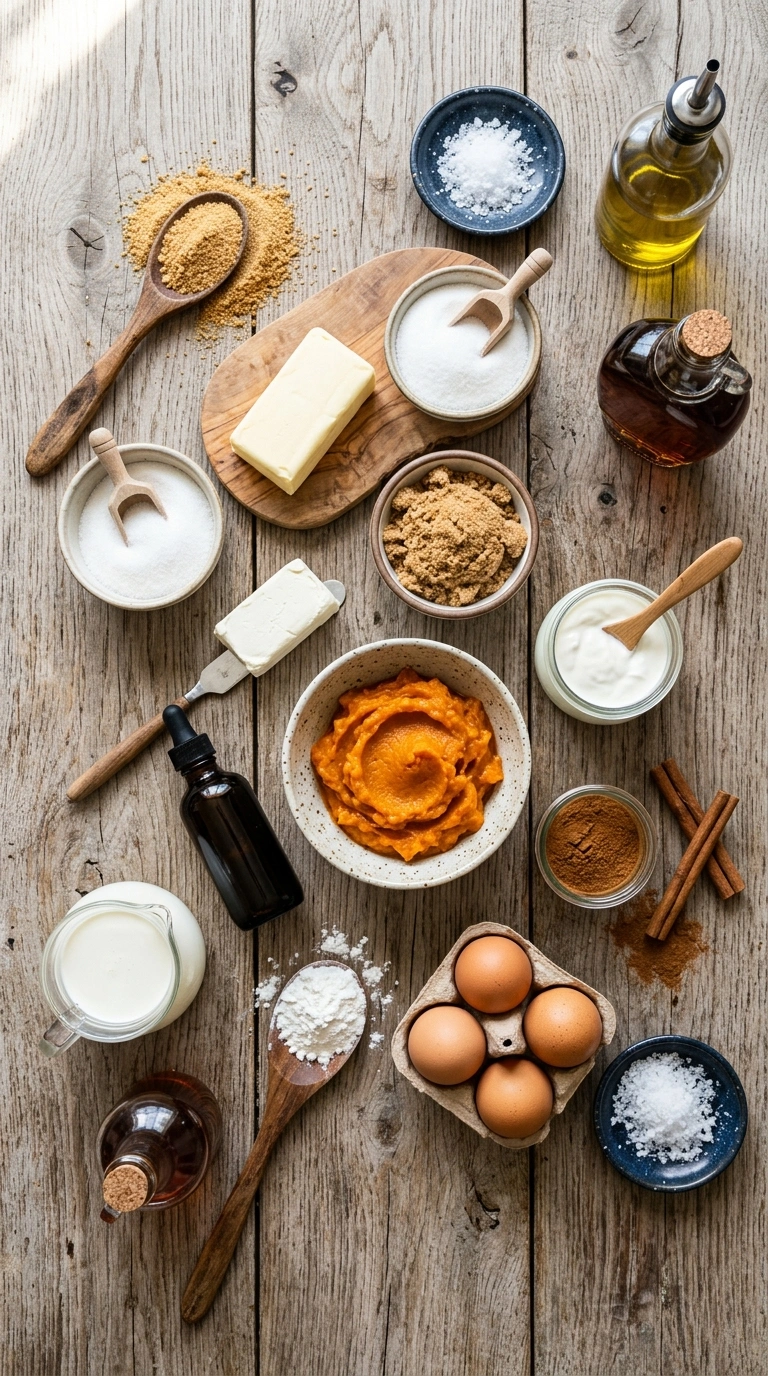 Ingredients for creamy pumpkin cheesecake