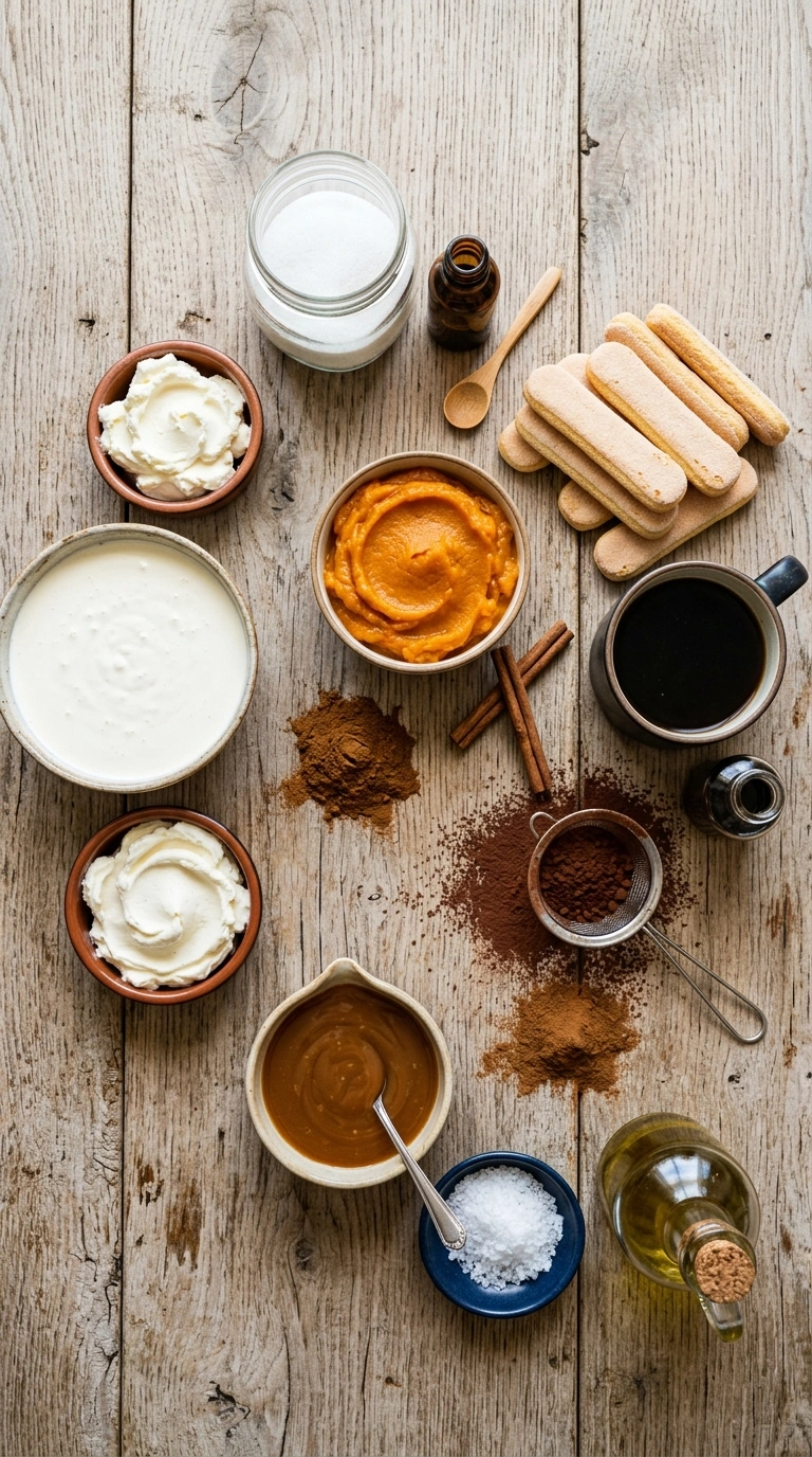Ingredients for creamy pumpkin tiramisu