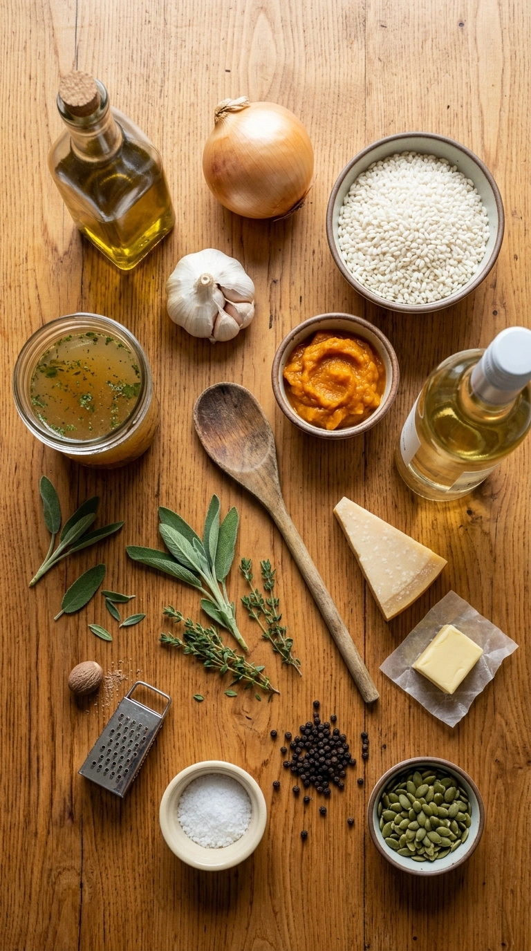 Ingredients for savory pumpkin risotto