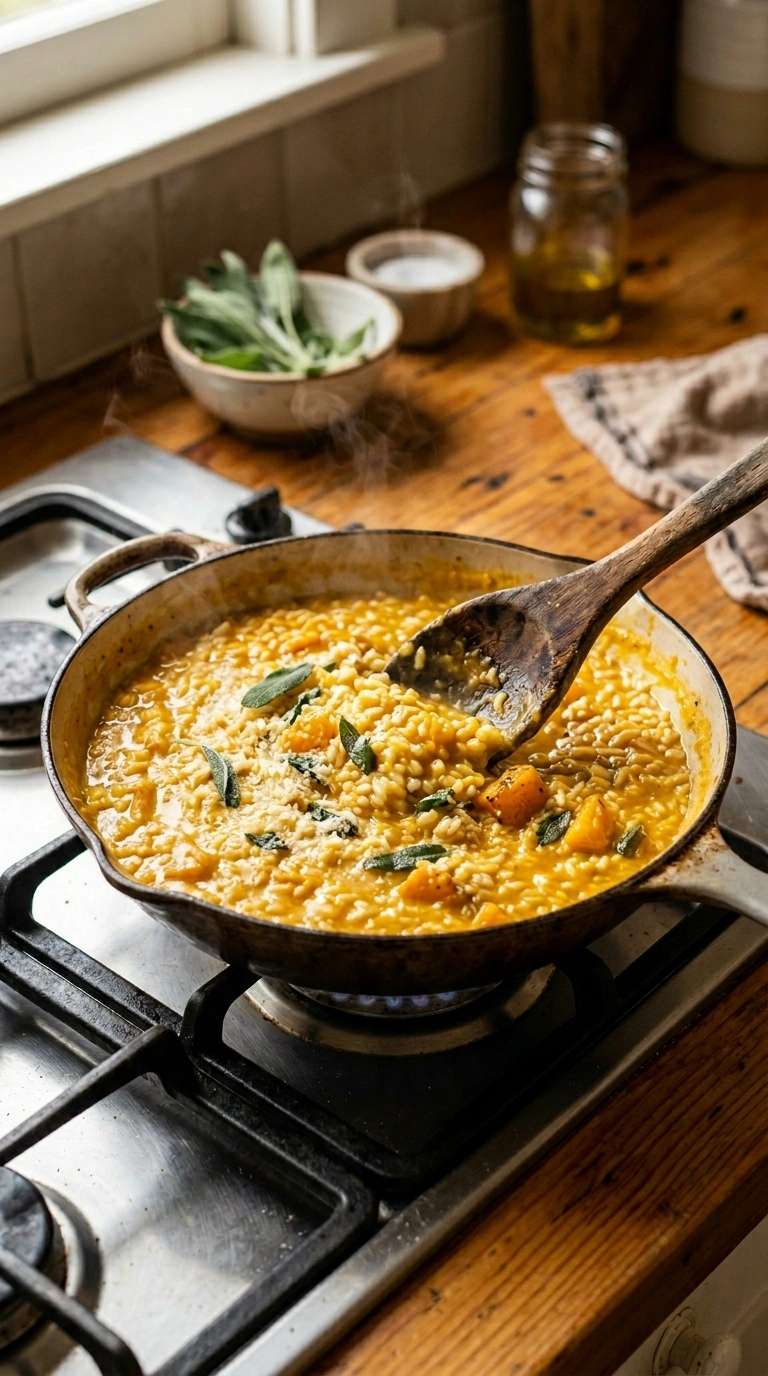 Cooking instructions for savory pumpkin risotto