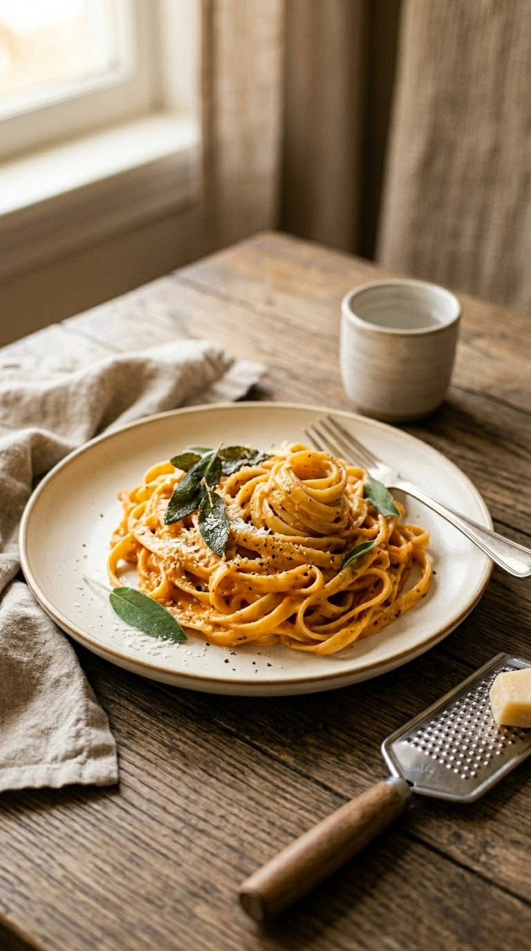 savory pumpkin pasta ready to serve