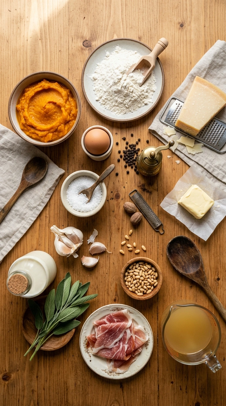 Ingredients for savory pumpkin gnocchi