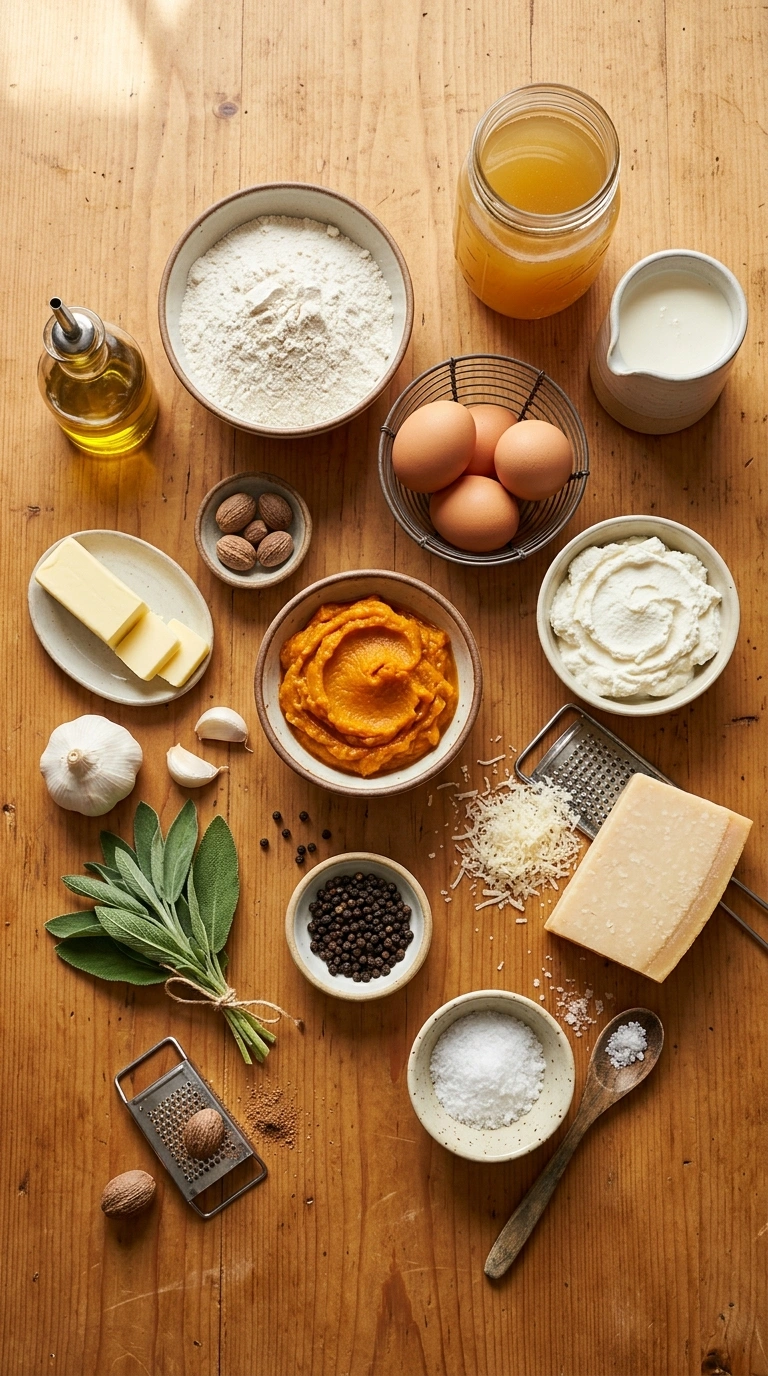 Ingredients for savory pumpkin ravioli