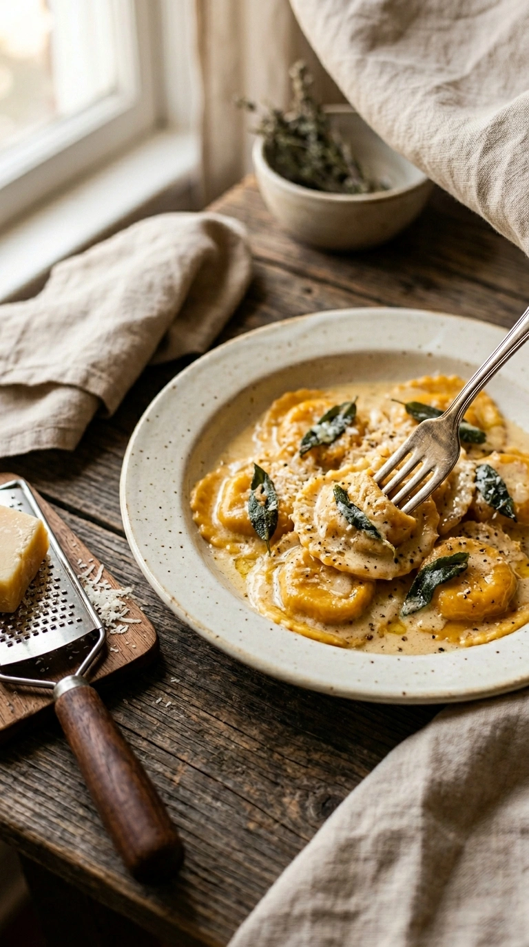 savory pumpkin ravioli ready to serve