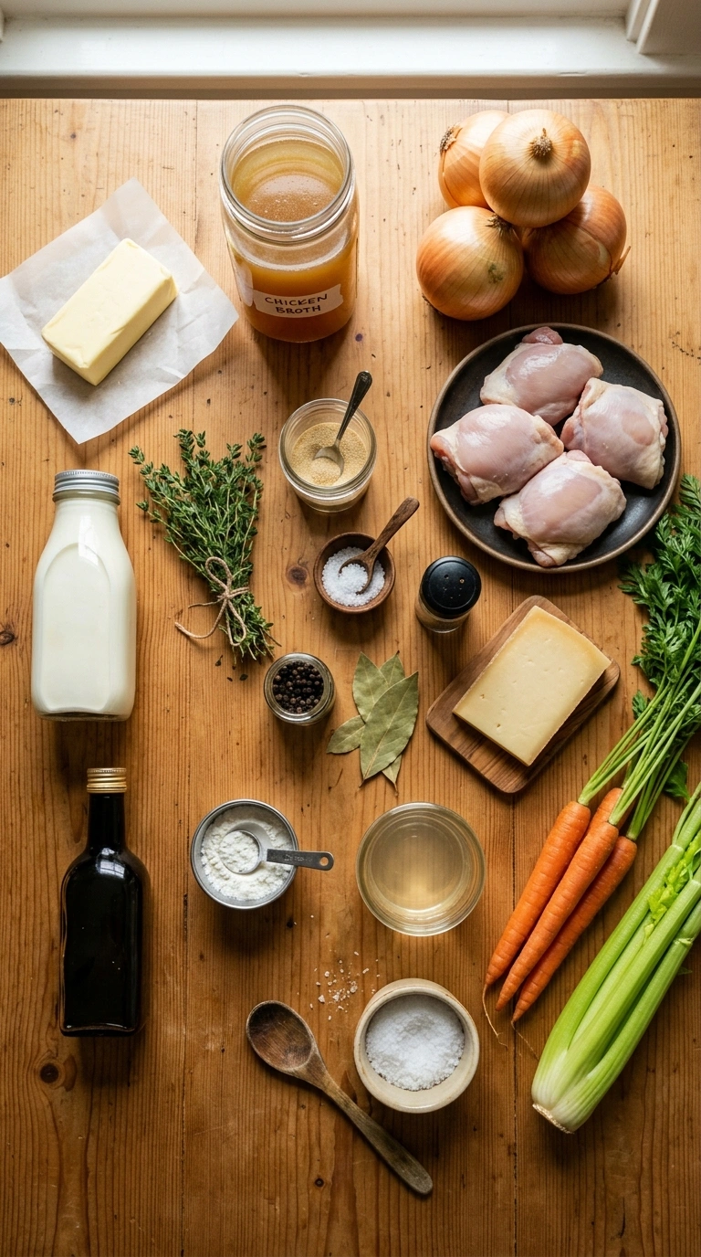 Ingredients for creamy french onion chicken soup