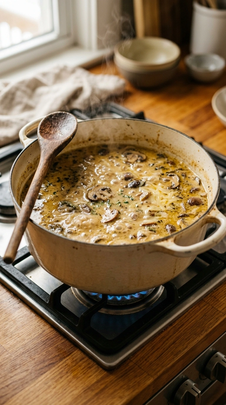 Cooking instructions for creamy french onion mushroom soup