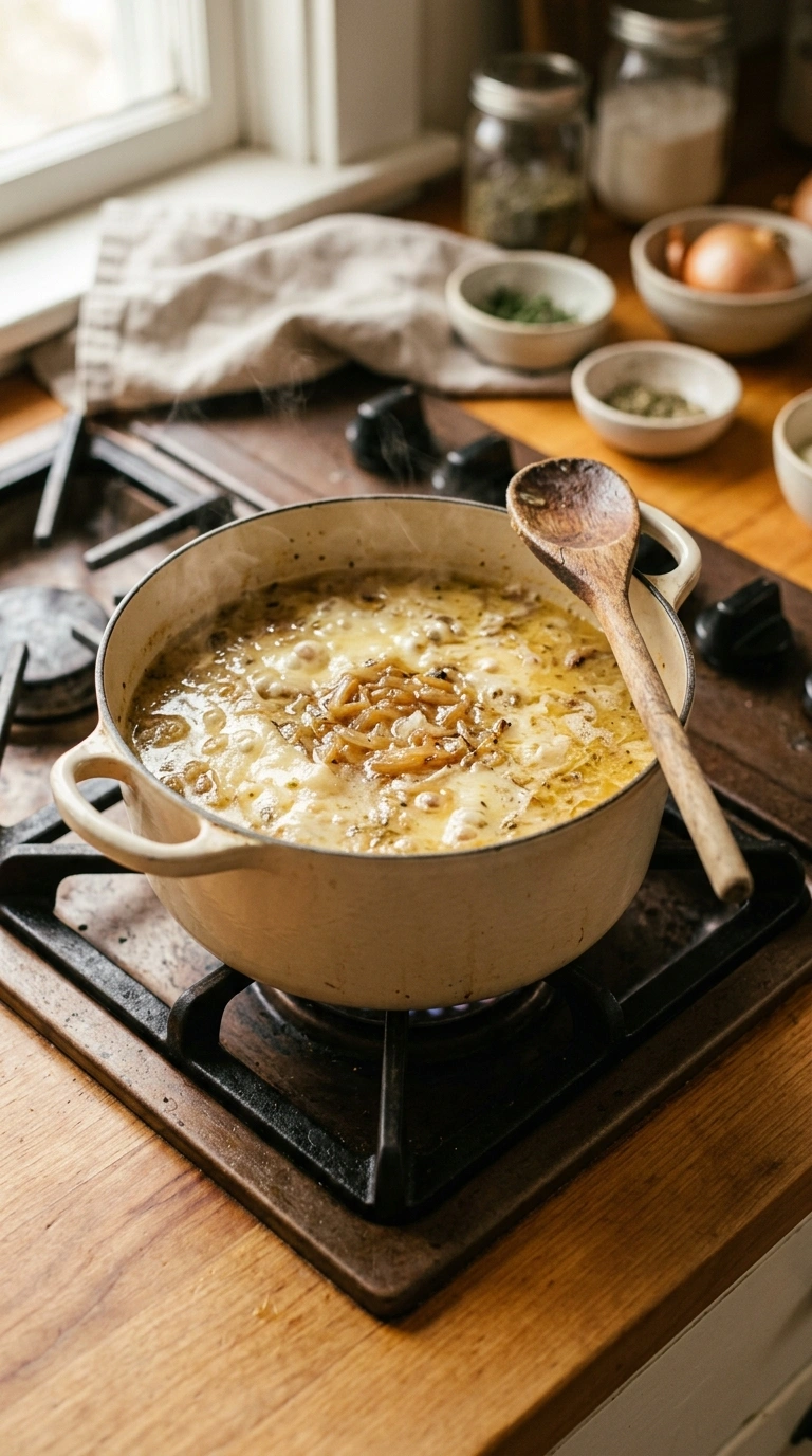 Cooking instructions for creamy french onion potato soup