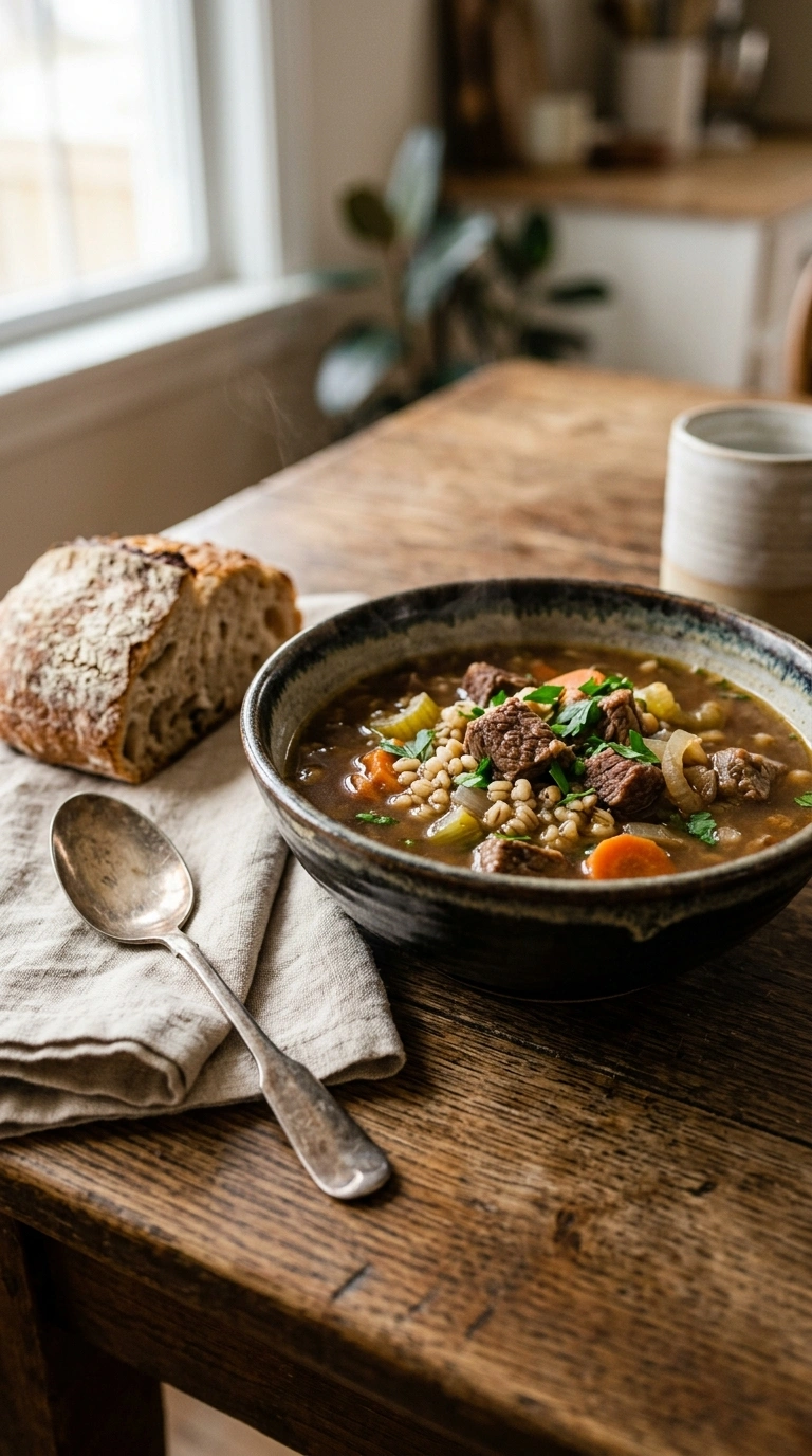 best beef barley soup ready to serve