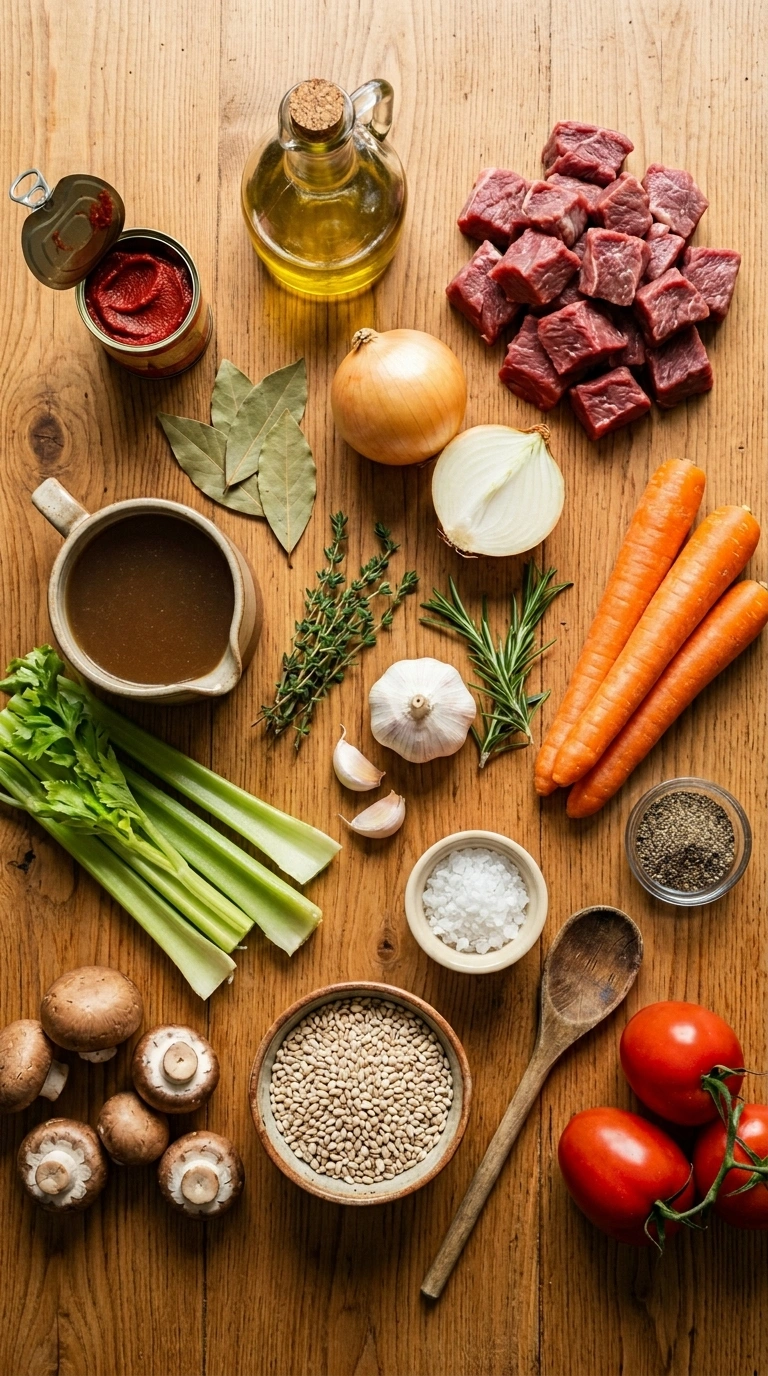 Ingredients for best beef barley soup