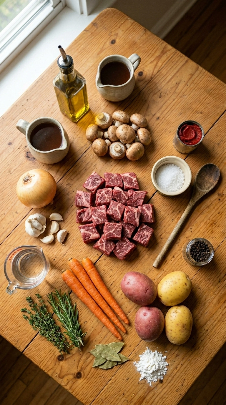 Ingredients for best beef stew hearty