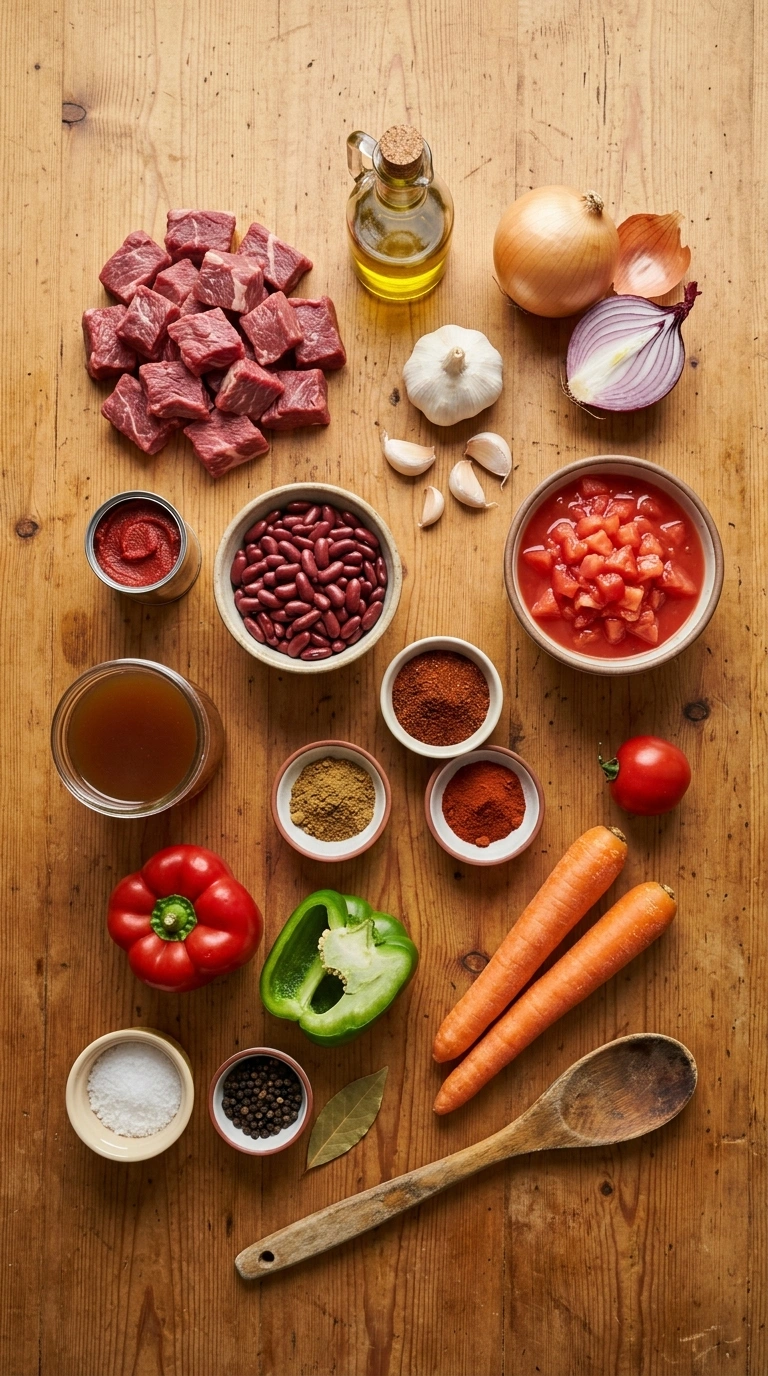 Ingredients for best beef chili stew
