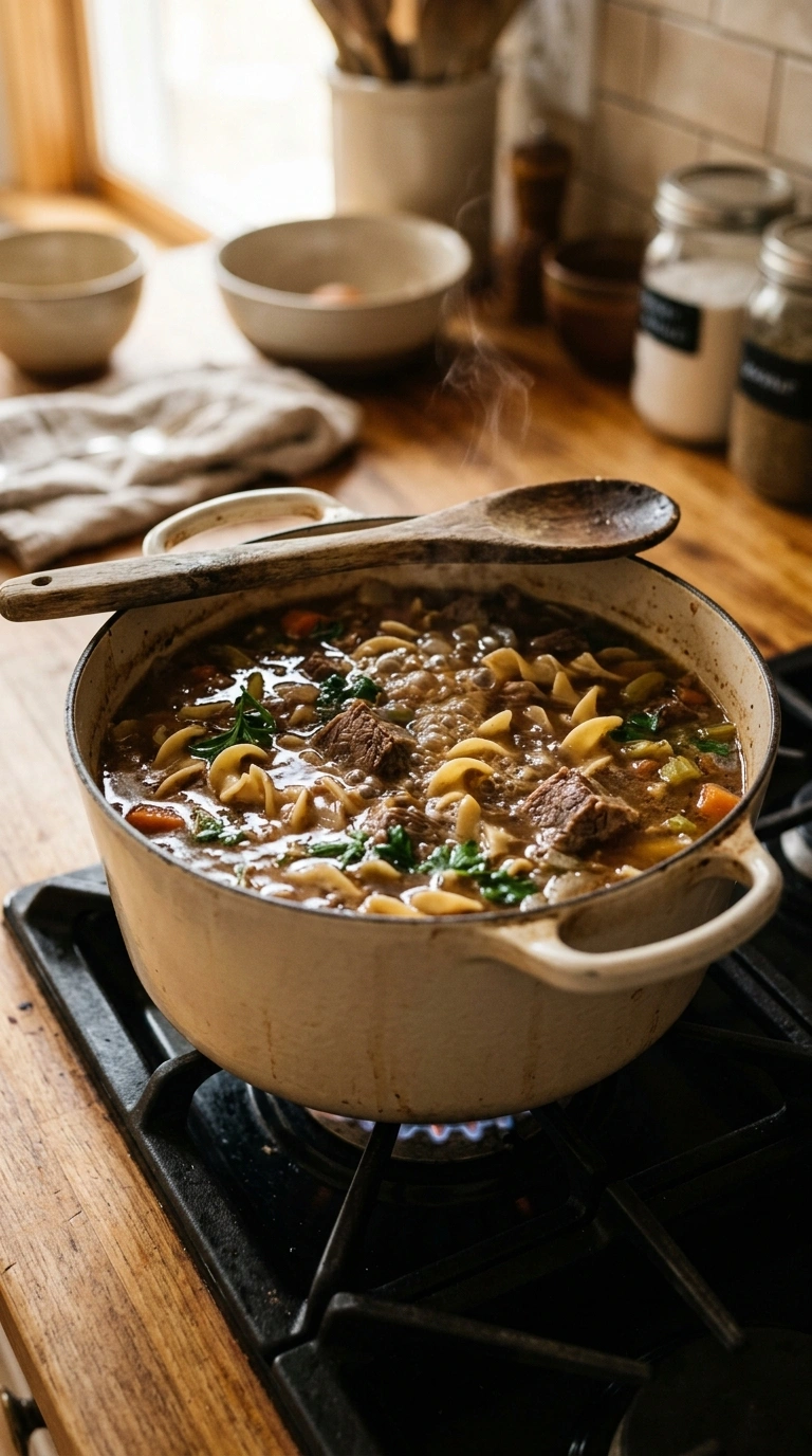 Cooking instructions for best beef and noodle soup