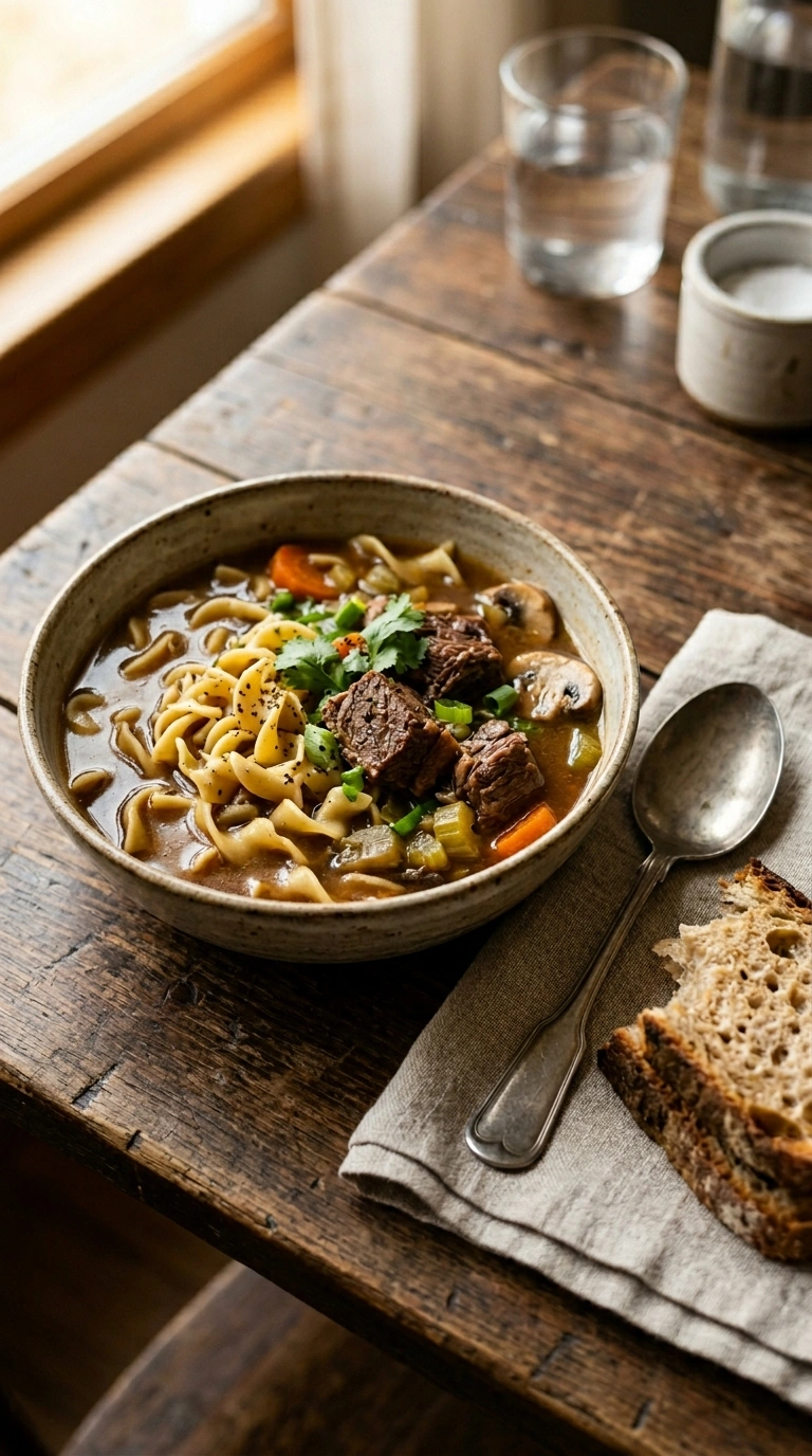 best beef and noodle soup ready to serve