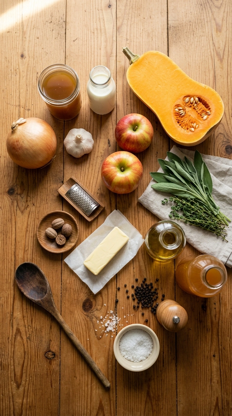 Ingredients for creamy apple butternut soup elegant