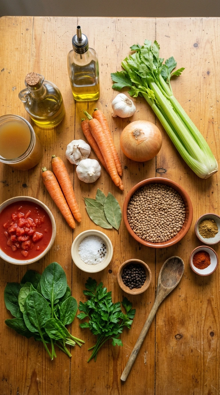 Ingredients for cozy lentil soup elegant