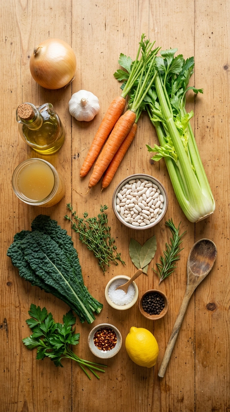 Ingredients for cozy white bean soup elegant