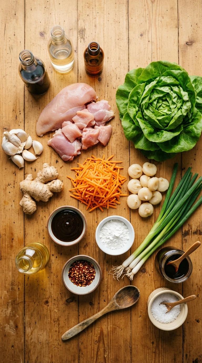 Ingredients for crispy chicken lettuce wraps elegant