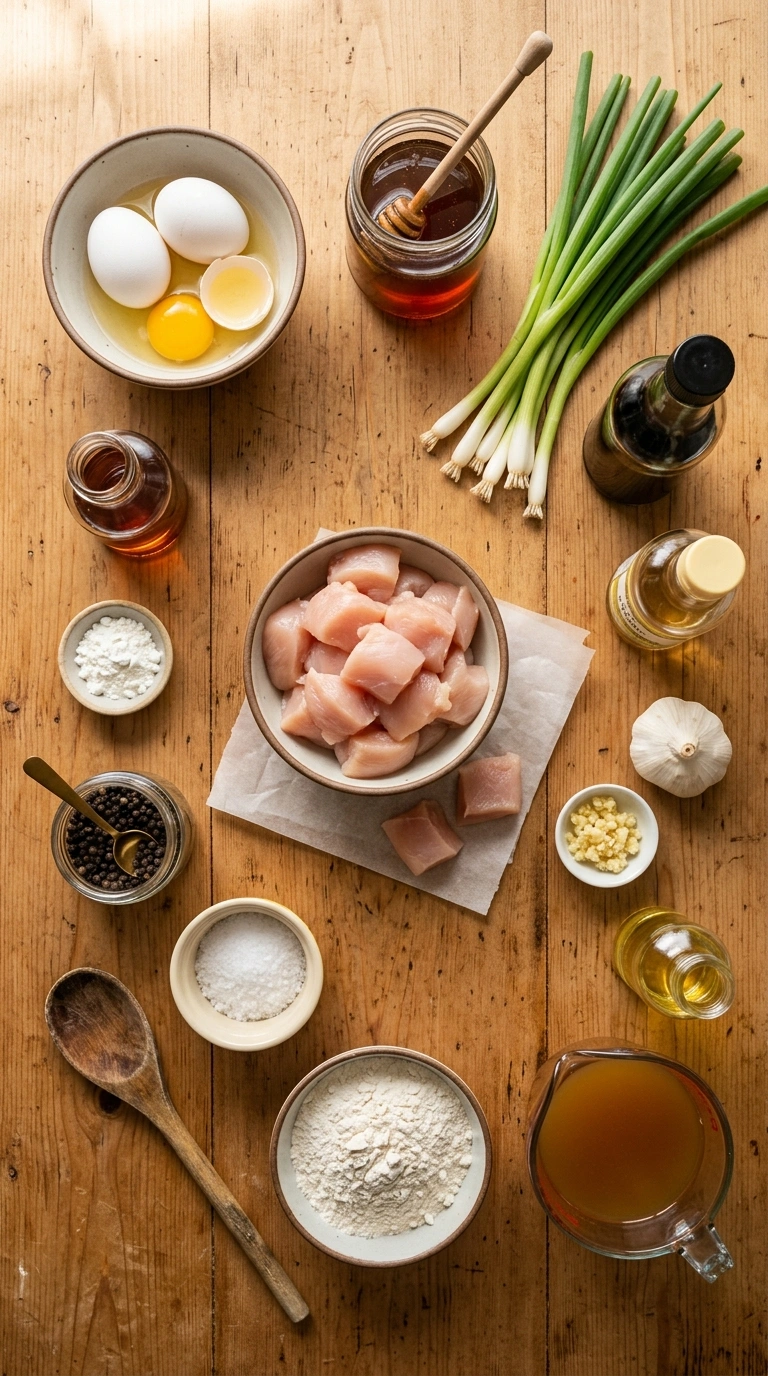 Ingredients for crispy honey garlic chicken elegant