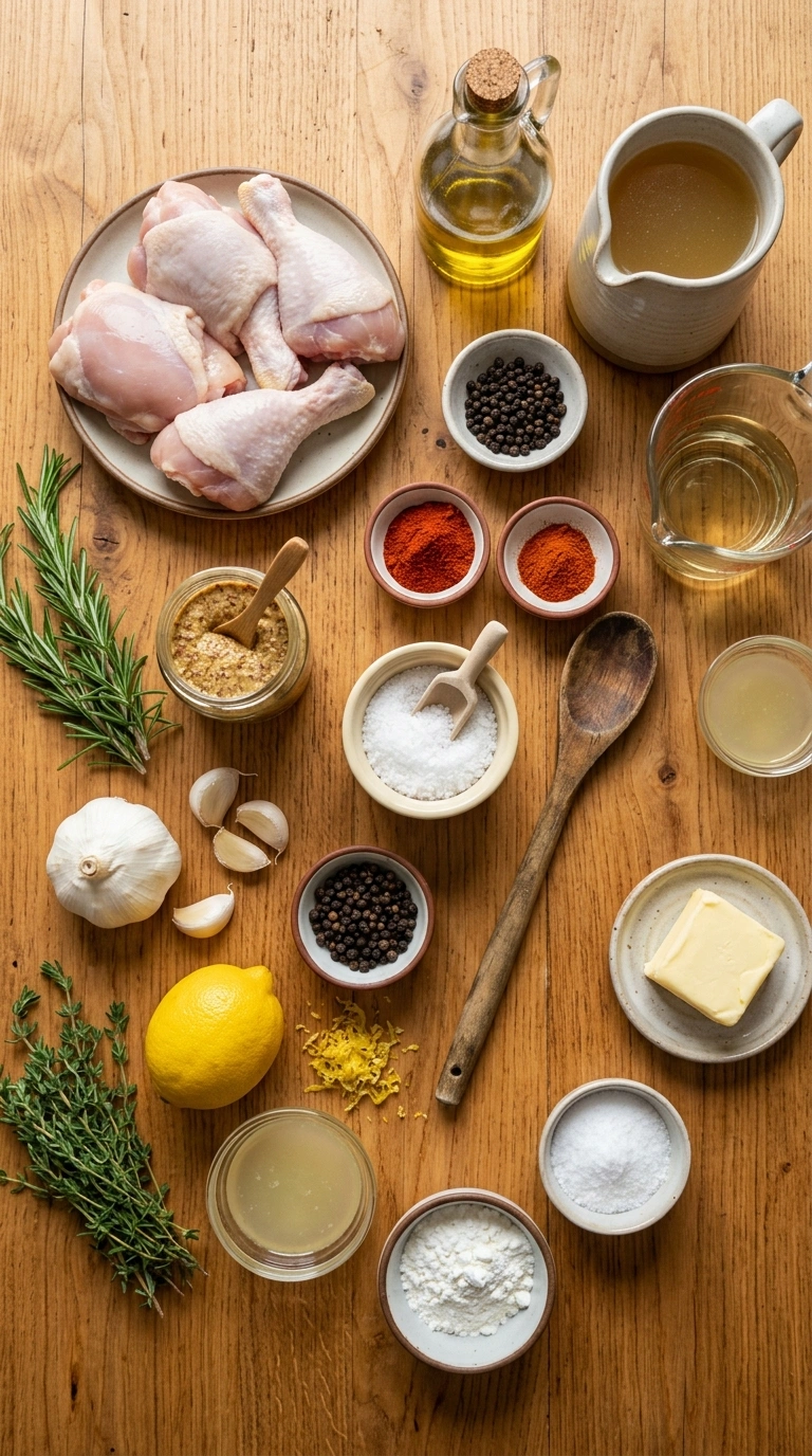 Ingredients for juicy herb-rubbed chicken thighs