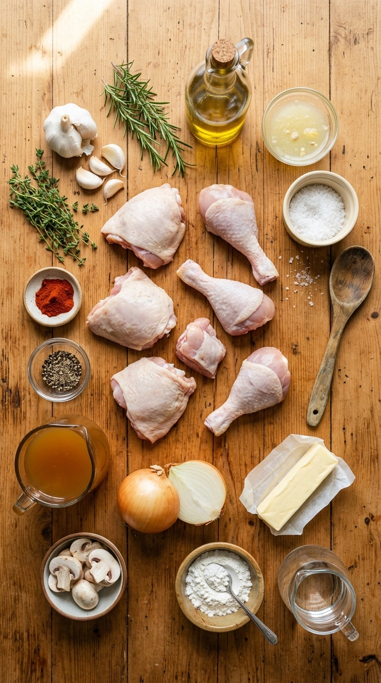 Ingredients for juicy garlic herb chicken