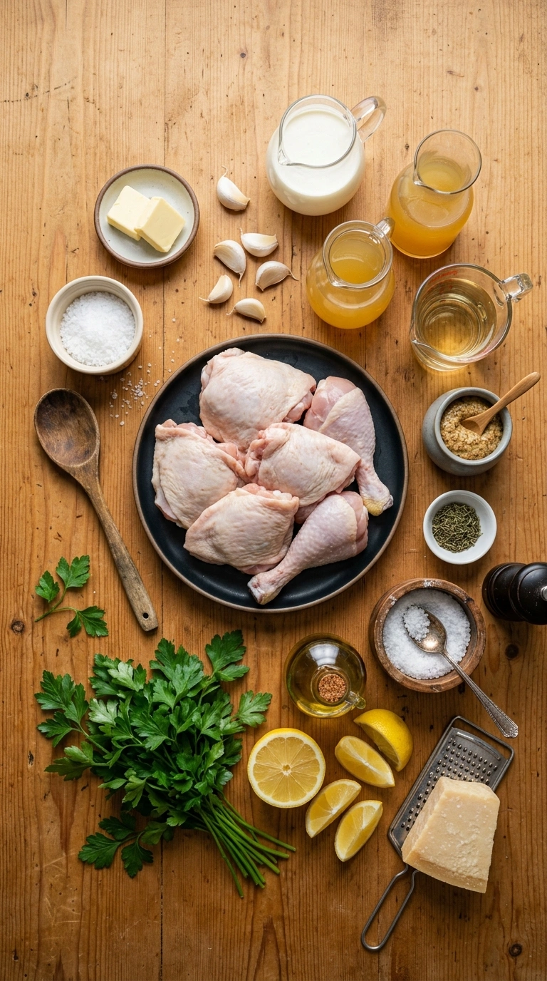 Ingredients for creamy garlic chicken elegant