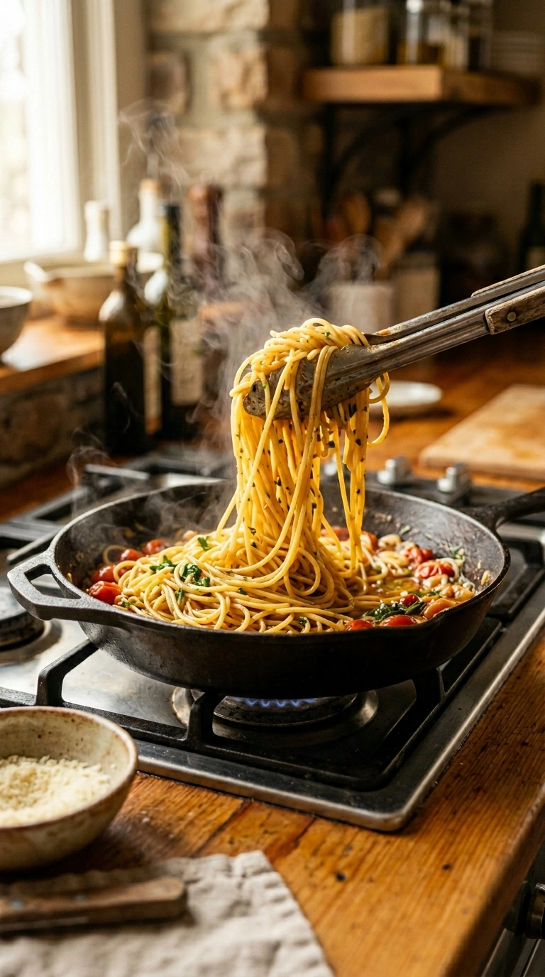 Cooking instructions for savory garlicky aglio olio