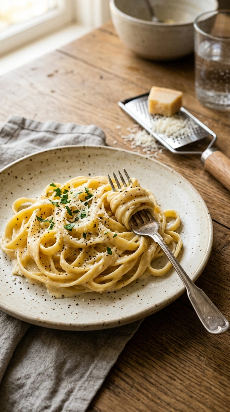 savory garlicky cacio e pepe ready to serve