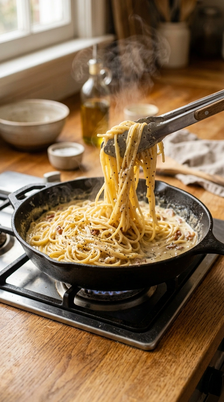 Cooking instructions for savory garlicky cacio e pepe