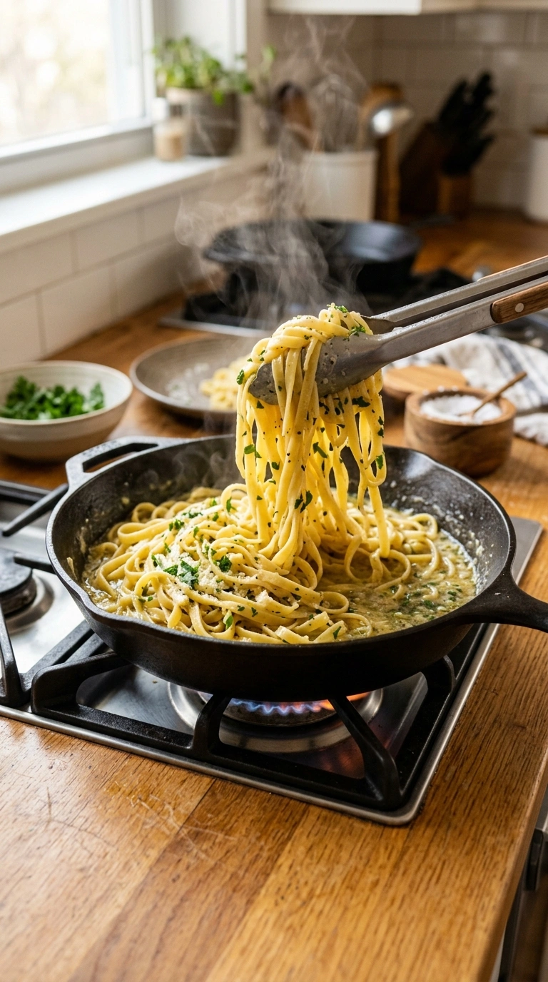 Cooking instructions for savory garlicky butter pasta
