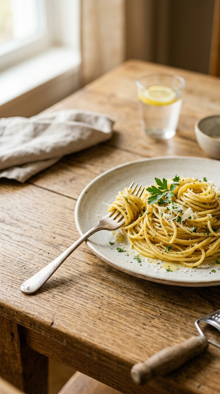 savory garlicky butter pasta ready to serve