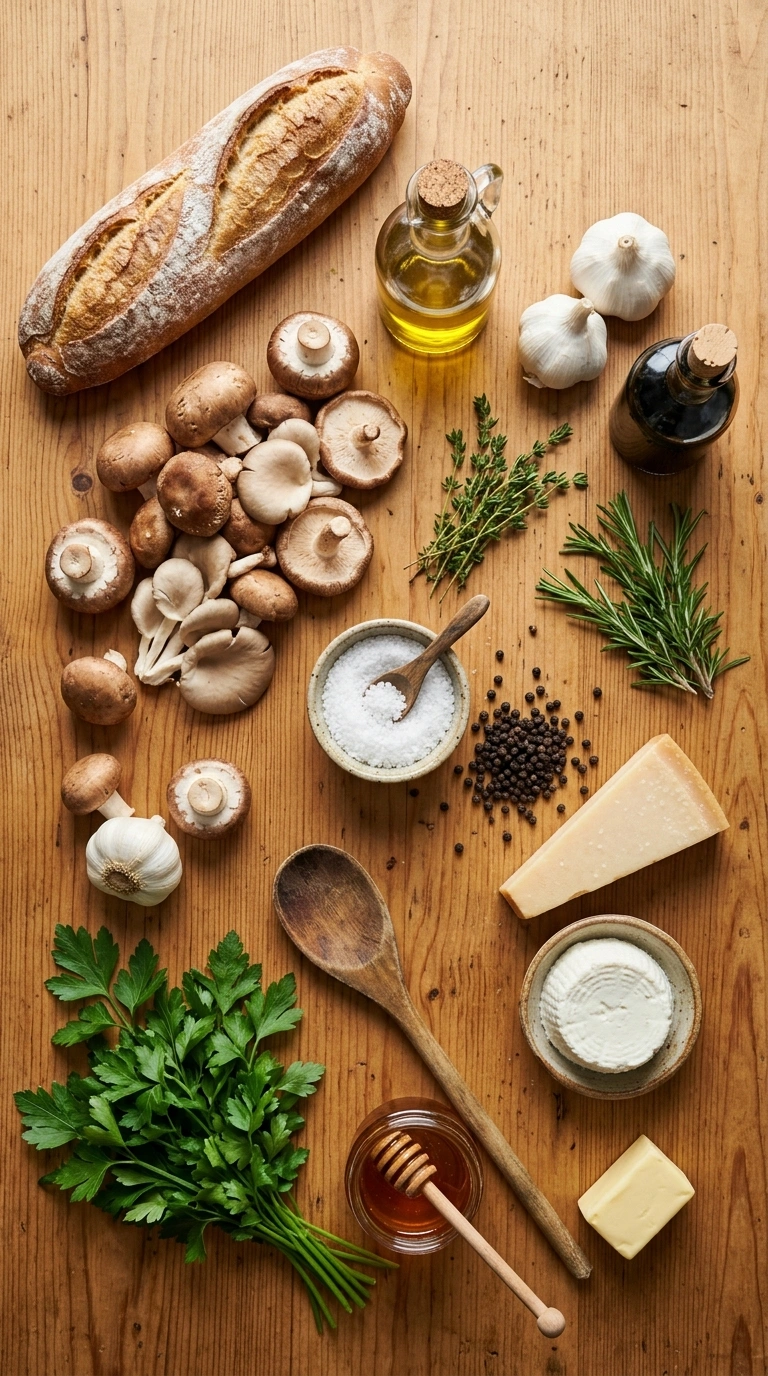 Ingredients for best elegant fall mushroom bruschetta