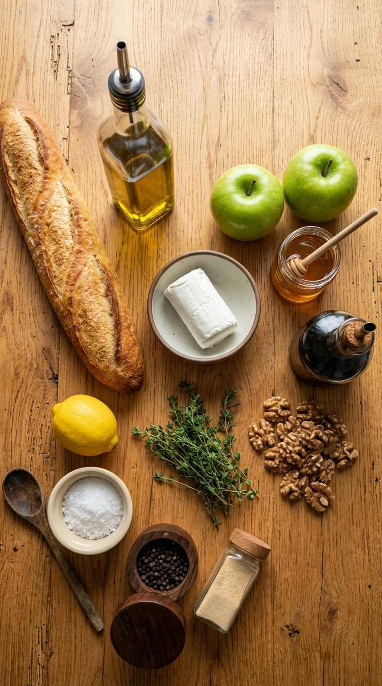 Ingredients for best elegant apple goat cheese bruschetta
