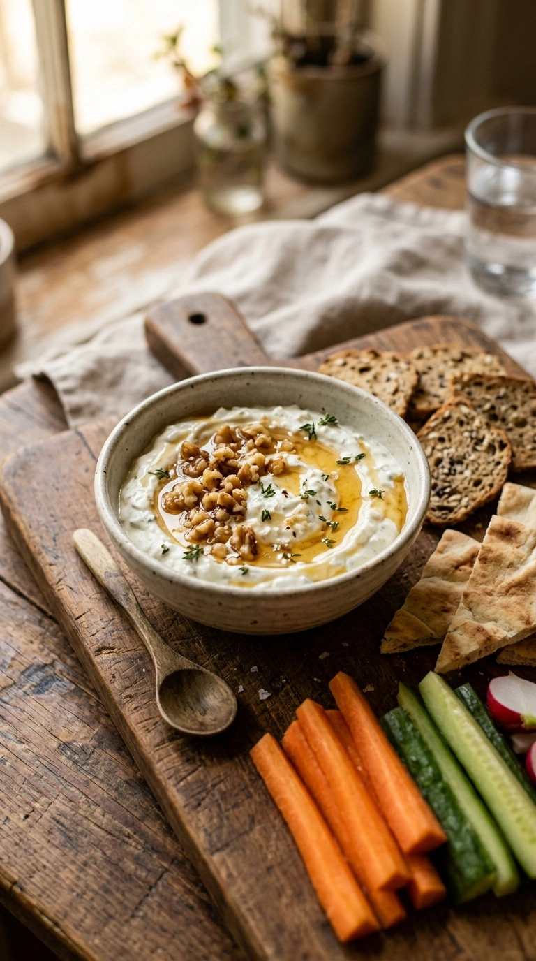 creamy whipped feta honey dip ready to serve