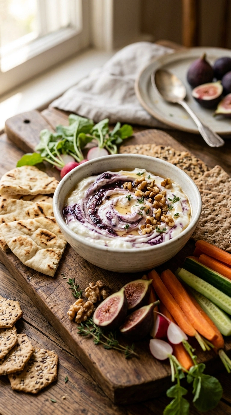 creamy whipped feta fig dip ready to serve