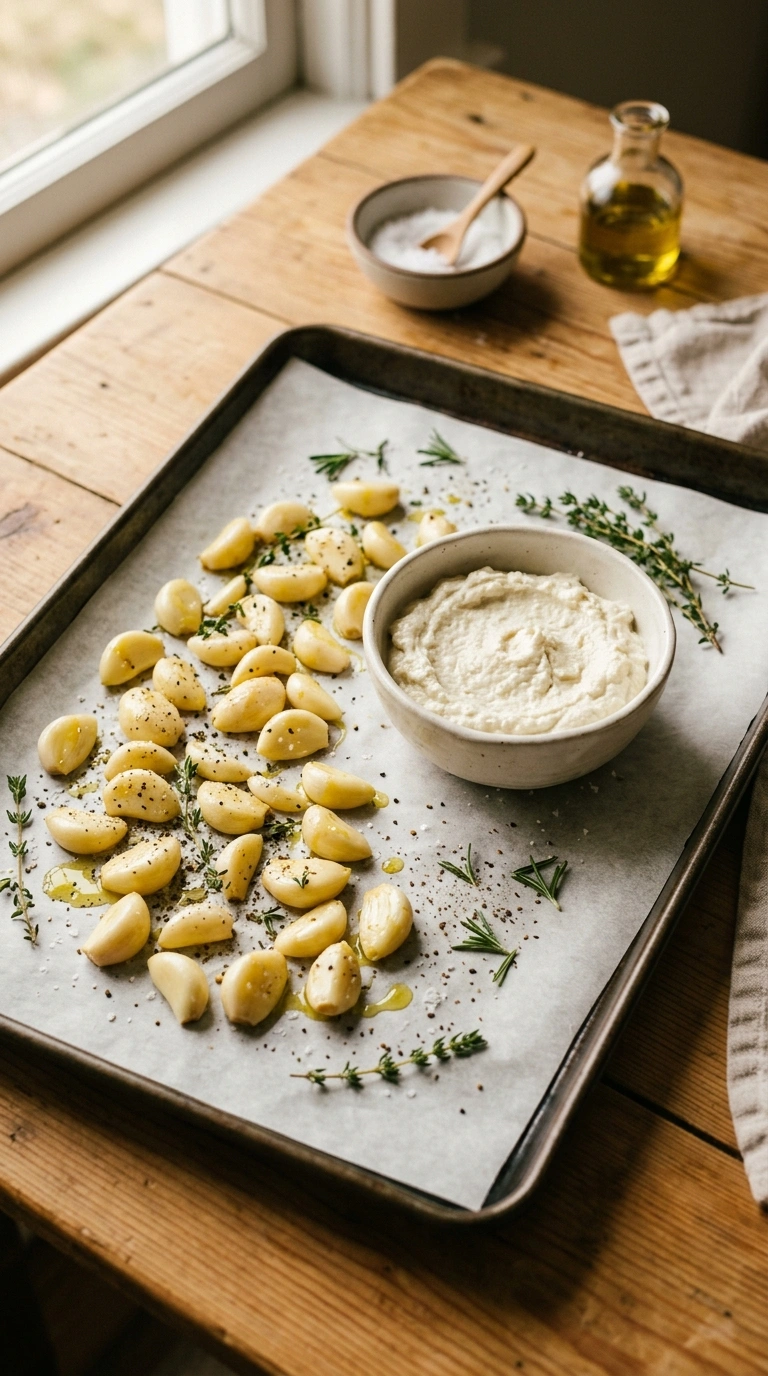 Cooking instructions for creamy whipped feta roasted garlic dip