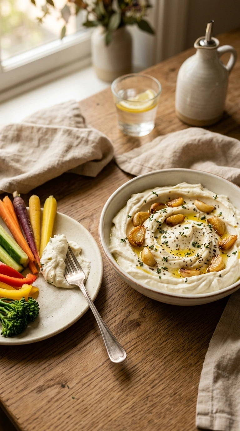 creamy whipped feta roasted garlic dip ready to serve