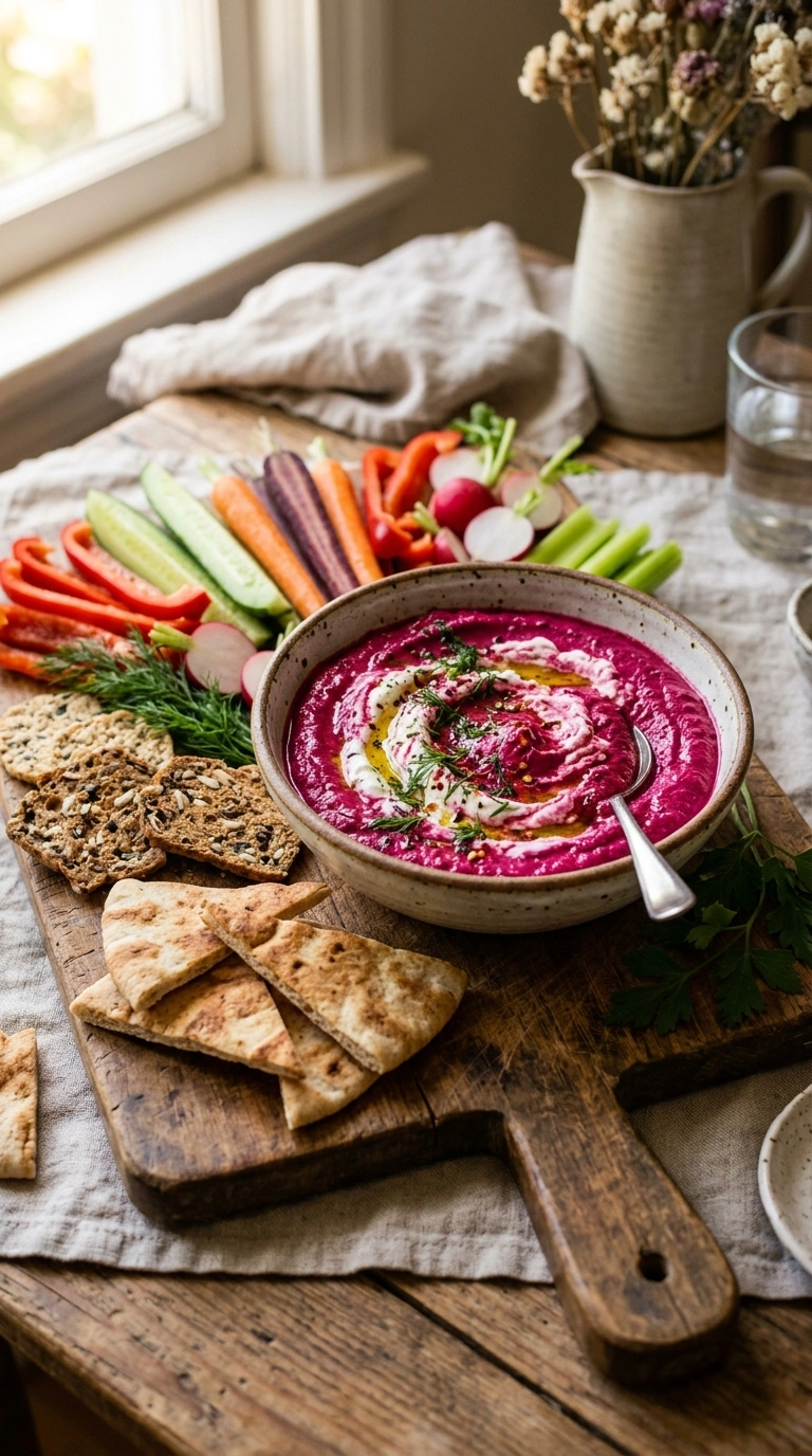 creamy whipped feta beet dip ready to serve