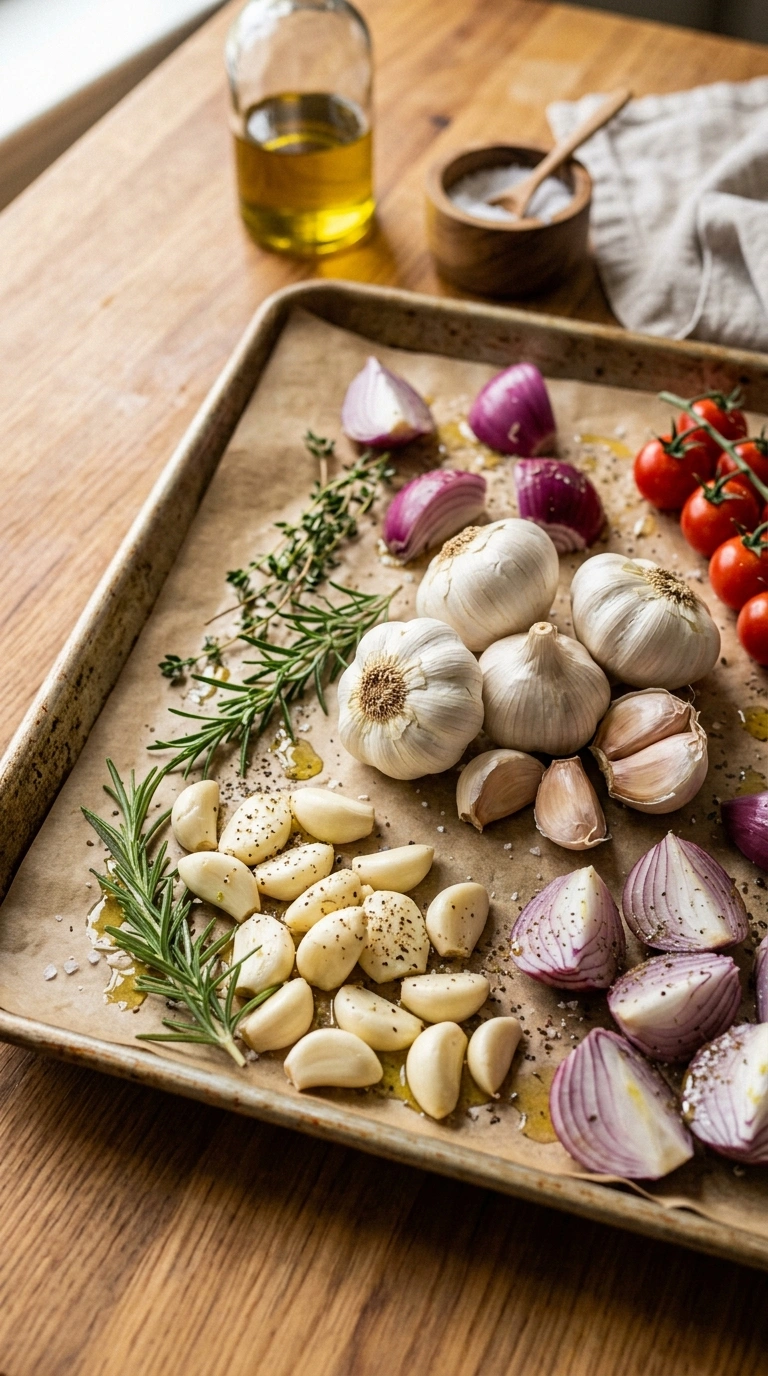 Cooking instructions for creamy caramelized roasted garlic dip